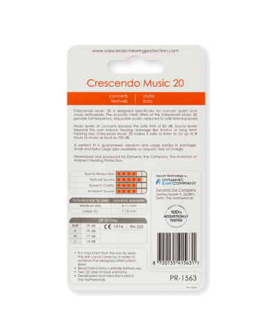 CRESCENDO MUSIC 20 PROTECTIONS AUDITIVES REUTILISABLES