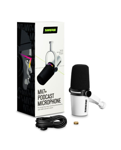 Shure - Micro de podcast XLR & USB-C Blanc MV7+ - SSE MV7+-W