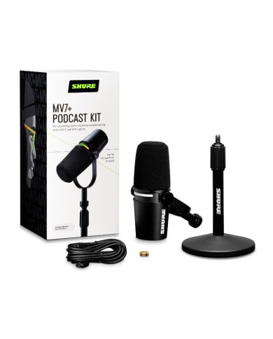Shure - Bundle Micro de Podcast MV7+ noir avec stand de table - SSE MV7+-K-BNDL