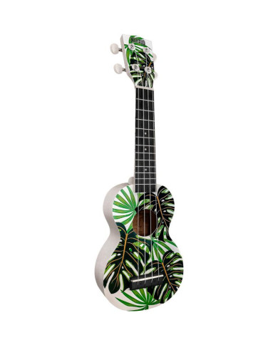 Mahalo - Ukulélé Soprano Monstera avec support mural - GMH MA1MT-WH