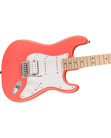 Squier - Guitare Electrique Sonic Stratocaster HSS, touche en érable, pickguard blanc, corail de Tahiti