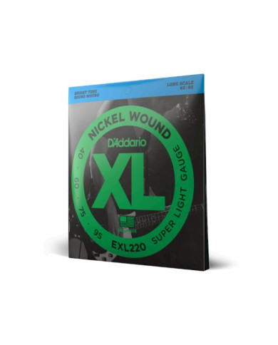 D'Addario - Cordes pour basse EXL220 filet nickel, Super Light, 40-95, Long Scale