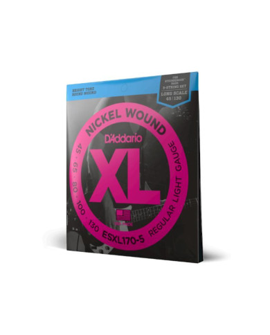 D'Addario - Jeux Basse 5 cordes nickelées ESXL170-5 légère 45-130