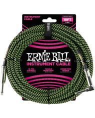 Ernie Ball - Câble instrument Jack/jack coudé - 5,5m noir et vert