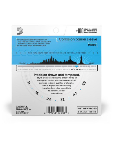 D'Addario - Cordes en bronze pour guitare acoustique D'Addario EZ910, 85/15, Light, 11-52