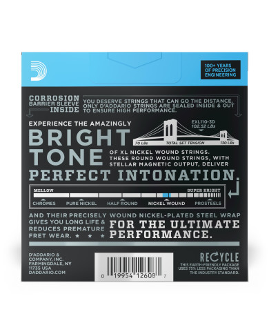 D'Addario Cordes nickel pour guitare électrique D'Addario EXL110-3D, Regular Light, 10-46, 3 Jeux