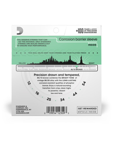 D'Addario Cordes en bronze pour guitare acoustique D'Addario EZ920, 85/15, Medium Light, 12-54