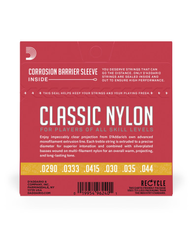 Cordes d'étude pour guitare classique 3/4 D'Addario EJ27N en nylon, tension normale