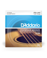 D'Addario Cordes en bronze phosphoreux pour guitare acoustique 12 cordes D'Addario EJ38, Light, 10-47