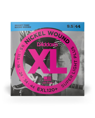 D'Addario Cordes en nickel pour guitare électrique D'Addario EXL120+, Super Light Plus, 9.5-44