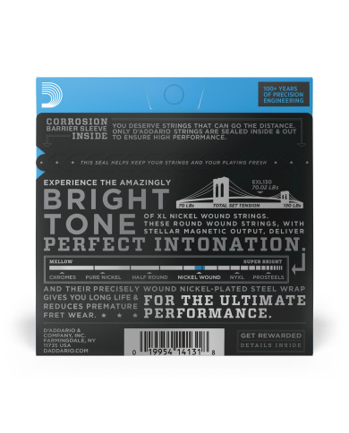 D'Addario Cordes en nickel pour guitare électrique D'Addario EXL130, Extra Super Light, 8-38