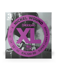 D'Addario - Cordes en nickel pour guitare électrique D'Addario EXL120-3D, Super Light, 9-42, 3 Jeux