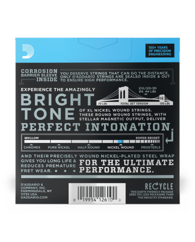 D'Addario - Cordes en nickel pour guitare électrique D'Addario EXL120-3D, Super Light, 9-42, 3 Jeux