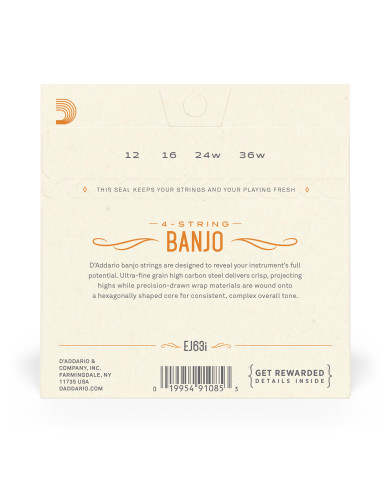 D'Addario - EJ63I Cordes pour Banjo Light Tenor Irish 12-36