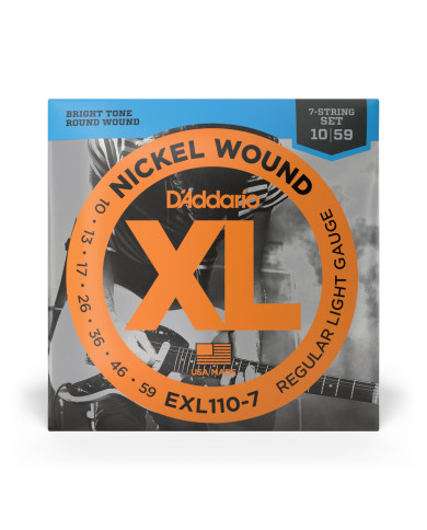 D'Addario - Cordes en nickel pour guitare électrique 7 cordes D'Addario EXL110-7, Regular Light, 10-59