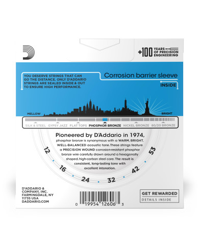 D'Addario - Corde en Bronze Phosphoreux pour Guitare Acoustique D’Addario EJ16-3D Light 3-Jeux