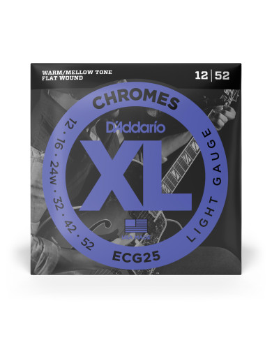 D'Addario Cordes à filet plat pour guitare électrique D'Addario Chromes ECG25, Light, 12-52