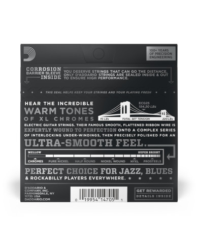 D'Addario Cordes à filet plat pour guitare électrique D'Addario Chromes ECG25, Light, 12-52