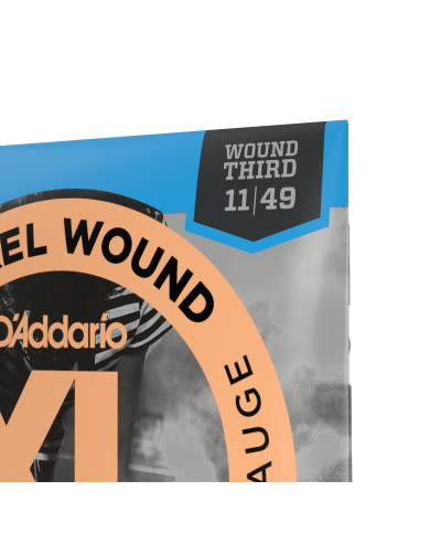 D'Addario Cordes en nickel pour guitare électrique D'Addario EXL115, Medium/Blues-Jazz Rock, 3ème corde avec filet, 11-49
