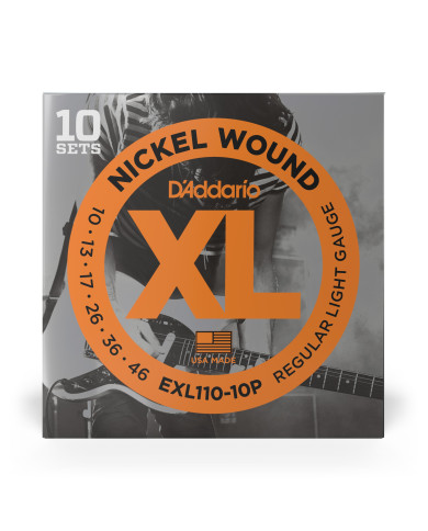 D'Addario EXL110-10P XL Nickel Wound Jeu de cordes pour guitare électrique Tirant Regular Light (.010-.046) 10 Jeux