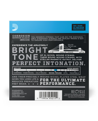 D'Addario EXL110-10P XL Nickel Wound Jeu de cordes pour guitare électrique Tirant Regular Light (.010-.046) 10 Jeux