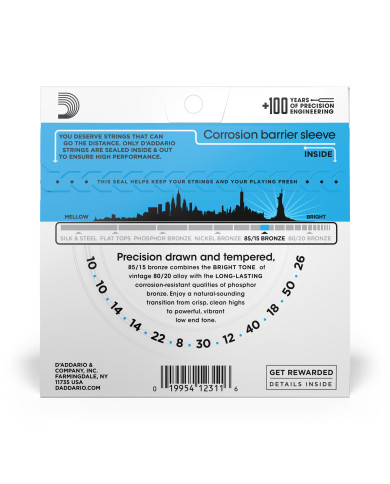 D'Addario Cordes en bronze pour guitare acoustique 12 cordes D'Addario EZ940, 85/15, Light, 10-47