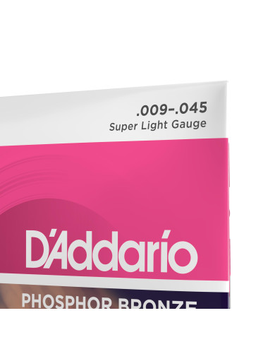 Cordes D'Addario Phosphor Bronze pour guitare acoustique, 9-45 Super Light