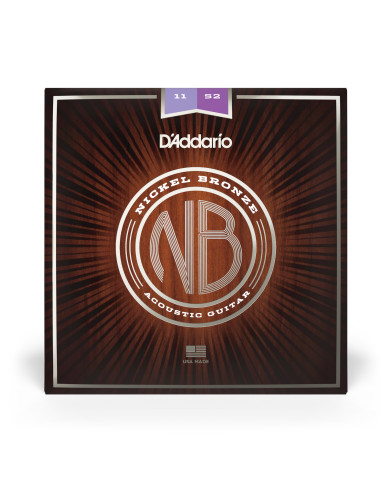 Cordes pour guitare acoustique D'Addario NB1152 nickel bronze, Custom Light, 11-52