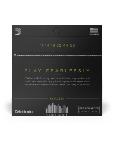 Cordes pour guitare électrique D'Addario NYXL1156 filet nickel, aiguës Medium / graves Extra-Heavy, 11-56