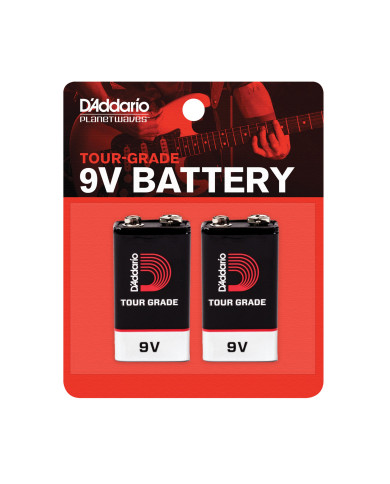 Pile 9v hautes performances pour tournées, pack de 2, par D'Addario