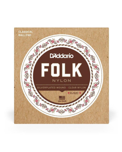D'Addario - Cordes Nylon Folk EJ32C, extrémité à boule