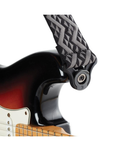 D'Addario - Sangle Auto Lock pour guitare, modèle noir rembourré avec formes géométriques